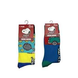2x Peanut Snoopy Novelty Crew Socks Adult Set Size 6-13
